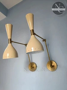 Mid Century 1950's Brass Wall Sconce Lamp - Italian Stilnovo Lighting Pair - Picture 1 of 8
