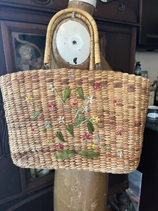Vintage esprit de corp rattan straw bamboo handbag - Picture 1 of 6