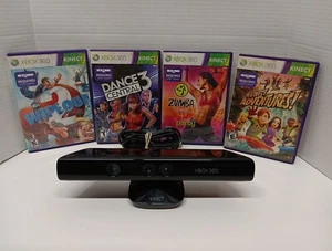 Microsoft 1414 Xbox 360 Kinect Sensor Bar And 4 Games Dance Central 3 Wipe Out 2 - Picture 1 of 24