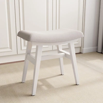 Solid Wood Small Vanity Stool with Saddle Cushion, High-Rebound Sponge Seat, Eas - Image 1 of 4