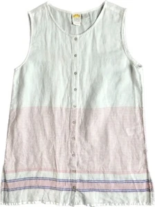 NWT C&C California White 100% Linen Sleeveless Pink Blue Striped Button Tunic M - Picture 1 of 19