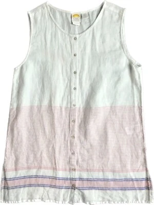 NWT C&C California White 100% Linen Sleeveless Pink Blue Striped Button Tunic M - Image 1 of 4