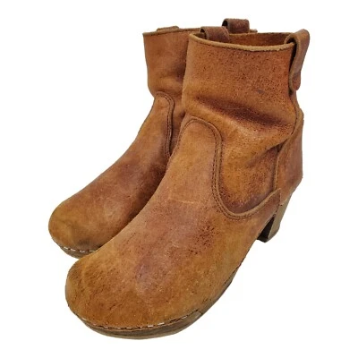 SANITA 靴子女式 6 码米色皮革踝靴休闲木制鞋底 — 第 1/4 张图片