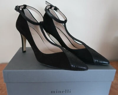 ESCARPINS SALOMÉS BY MINELLI BRIDE CHEVILLE*CUIR VELOURS NOIR *T. 9 *-20% SUPP - Photo 1/4