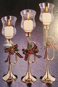 3er Set Vintage Messing Bugle Kerzenständer in Box - Bild 1 von 2