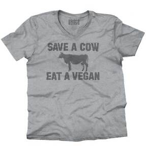 Save A Cow Eat A Vegan Funny Meat Eater Gift V-Neck T Shirts Tees for Men Women