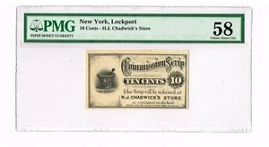 NEW YORK H.J. CHADWICK 10c TIFFANY COMMISSION SCRIP ND PMG 58 LOCKPORT, NY. - Picture 1 of 2