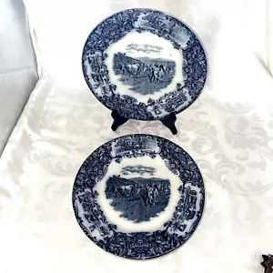 WEDGWOOD FLOW BLUE COWS/CATTLE DINNER PLATES - SET OF 6 - Picture 1 of 10