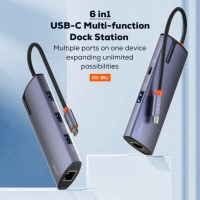6-in-1 Type-C Docking Station: PD100W, USB 3.0, USB 2.0, RJ45 Ports - Image 1 of 4