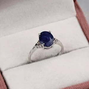 Corte Ovalado Anillo Pedida Diamante Zafiro Azul 925 Plata Maciza Joyería Size 8 - Imagen 1 de 6