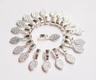 20 Small Silver Plated Oval Glue on Bails for Pendants, Cameos, Cabochons, Glass - Изображение 1 из 4