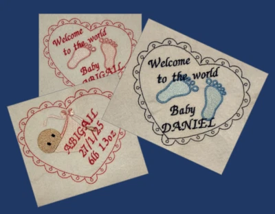 New Baby Personalised Embroidered Felt Patch for Memory Bears & Blankets - Image 1 of 2