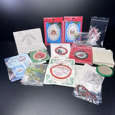 Lot Of 8 Vintage Holiday Cross Stitch Canvas Patterns Booklets Thread Cloth - Image 1 of 4