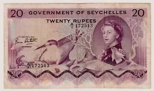 Seychelles 20 Rupees 1971 P-16b  Queen Elizabeth II Circulated Note A/1 172513 - Picture 1 of 3