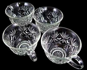 Hazel Atlas Heritage Daumenabdruck Punschbecher - Vintage 4er Set, 6oz Pressglas - Bild 1 von 6