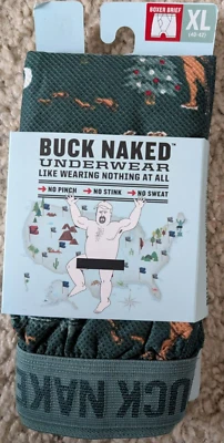 Мужские трусы-боксеры Duluth Trading Buck Naked размер XL (40-42) зеленые с снежным человеком - Изображение 1 из 4