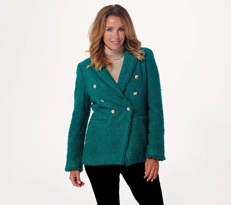 NUEVO Blazer Dennis Basso Regular 12 Doble Pecho Sólido Boucle en Jade QVC 1422 Foto 1 de 4