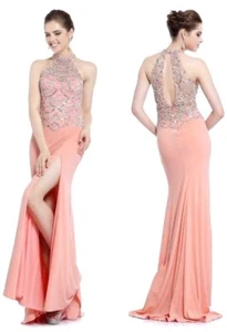Women's Formal Open Back Illusion beaded Long Evening Gown prom dress $299 - Picture 1 of 4