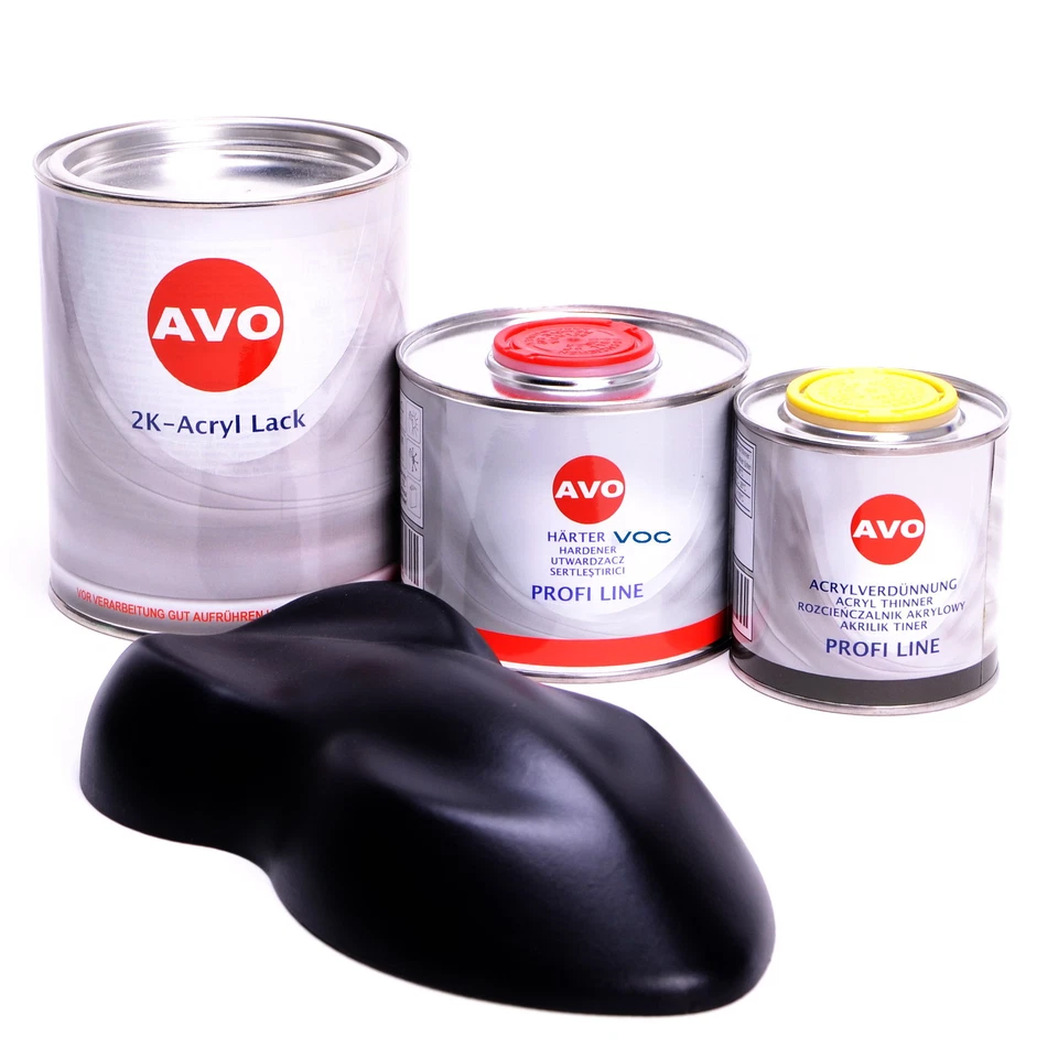 1Liter AVO 2K Autolack RAL 9005 Schwarz matt + 0,5 Liter Härter + Verdünnung - Bild 1 von 1