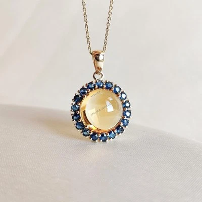 Colgante de zafiro azul natural de 0,87 quilates de oro de 14 quilates zodiac... - Imagen 1 de 4