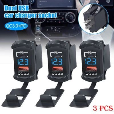 Adaptador de corriente de carga USB doble USB-C para automóvil PD QC3.0 3 PIEZAS 12-24 V Foto 1 de 4