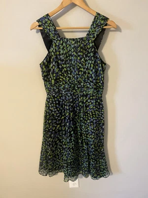 Vestido Vaina David Meister Sin Mangas Abstracto Azul Verde Acanalado 6 Foto 1 de 4