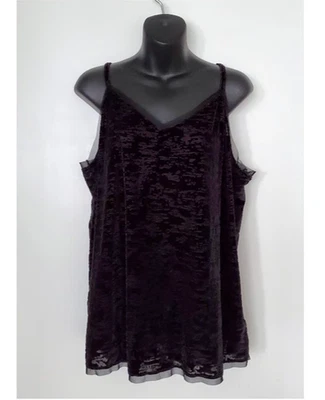 Черный бархатный топ Crush Burnout Cami с прозрачной отделкой Worthington Whimsigoth размер 0X - Изображение 1 из 4