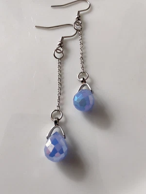 lange Ohrringe, Kristall-Glasperlen "Tropfen", blau facettiert, Handmade🎀 - Bild 1 von 2