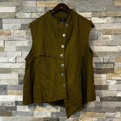 Kaliyana Women’s Art To Wear Green Linen Button Vest Size Small - Image 1 of 4