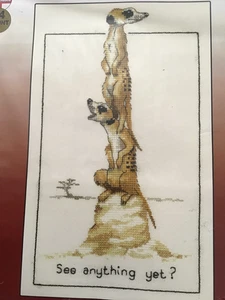 Meerkatzen.  Kreuzstich Set gezählt. „Siehst du schon was?“ Heritage Crafts. Neu - Bild 1 von 3