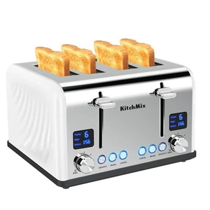 Toaster 4 Slice, KitchMix Bagel Stainless Toaster with LCD Timer, Extra Wide ... - Picture 1 of 8