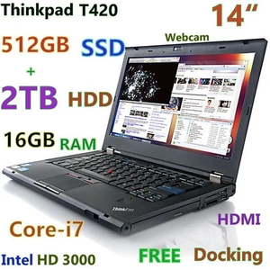 Lenovo Thinkpad T420 i7-2.7Ghz (512GB SSD + 2TB HDD)  16GB 14"  HDMI + Dock - Picture 1 of 13