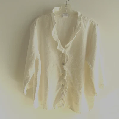 LO ÚLTIMO ALGODÓN Por Marc Ware Blusa 100% Lino Talla Grande EE. UU. Volantes Lagenlook Foto 1 de 4