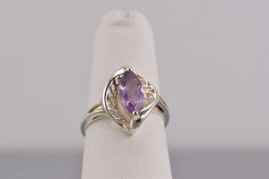 Sterling Silver Marquise Purple Amethyst Swirled Bezel Band Ring Avon 925 Sz: 5 - Picture 1 of 7