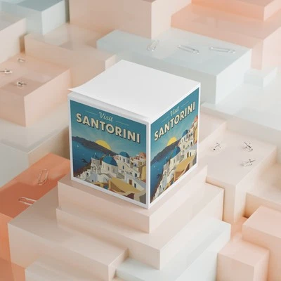Visit Santorini Greece - Retro Style Sticky Note Cube - Office Decor Gift - Image 1 of 4