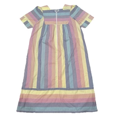 VTG SAYBURY Kaftan House Dress Robe Striped Pullover Zip Size L XL Rainbow - Image 1 of 4