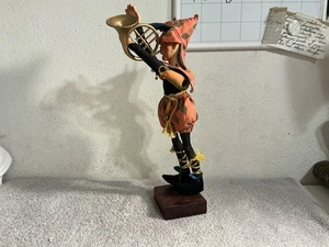 pupazzo giullare decorativo vintage su supporto in legno - Foto 1 di 10