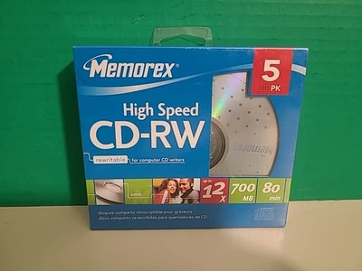 New NIP Memorex High Speed CD-RW 5pack 700 MB 80 Min Sealed — 第 1/2 张图片