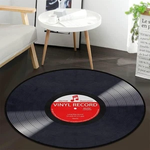 Music Record Black Round Area Rug for Bedroom Living Room Study Playing,Non-S... - Picture 1 of 7