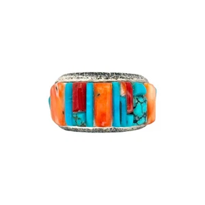 Lester James, Anillo, Multipiedra, Plata de Ley, Navajo Hecho a Mano, 8 1/2" - Imagen 1 de 3