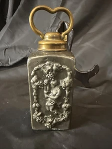 Antique Dutch Pewter Hallmarked Tea Caddy Brass Lid Figural Design- 7 In - Picture 1 of 17