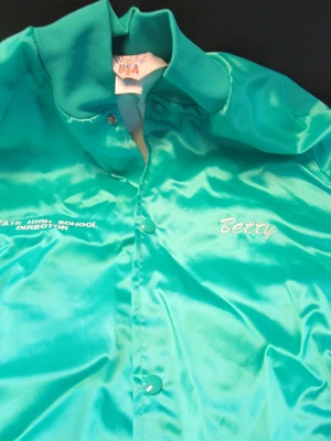 Aqua Satin BOWLING Bomber Jacket XL VTG Retro Personalized High School USA - Image 1 of 4
