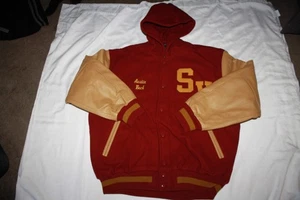 GIACCA VINTAGE STEWART & STRAUSS Letterman’s VARSITY ROSSA GIALLA RICAMATA XL - Foto 1 di 3