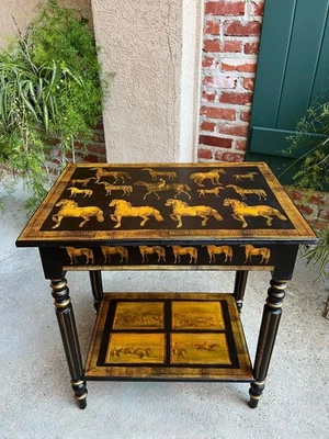 Antique English Console Side Table Decoupage Horse Equestrian Fox Hunt c1890 - Image 1 of 4