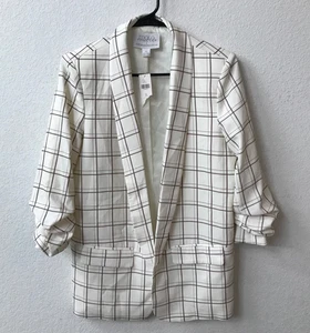 Chaqueta Blazer Anthropology Mare Ventana Cuadros XS Blanco/Marrón Nueva - Imagen 1 de 10