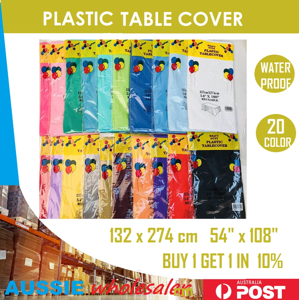  Plastic Table Cloth Colour Rectangle Cover For Wedding Birthday Party 137x274cm - image 1 of 2
