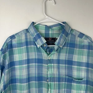 Vineyard Vines Classic Fit Murray Shirt Mens XL Blue Green Plaid Stretch - Picture 1 of 7