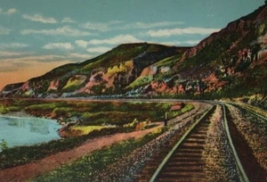NOS Vintage Missouri River Bluffs Winding Railroad Tracks St Joseph MO Postkarte - Bild 1 von 3
