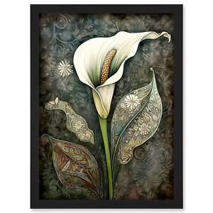 Calla Lily Flower Bloom with Batik Style Patterns Framed Art Picture Print A3