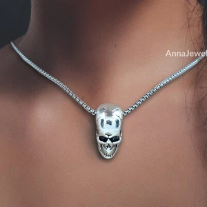 Silber Gold Totenkopf Anhänger Halskette Hexe Gothic Vampir Halloween Schmuck Geschenk - Bild 1 von 12